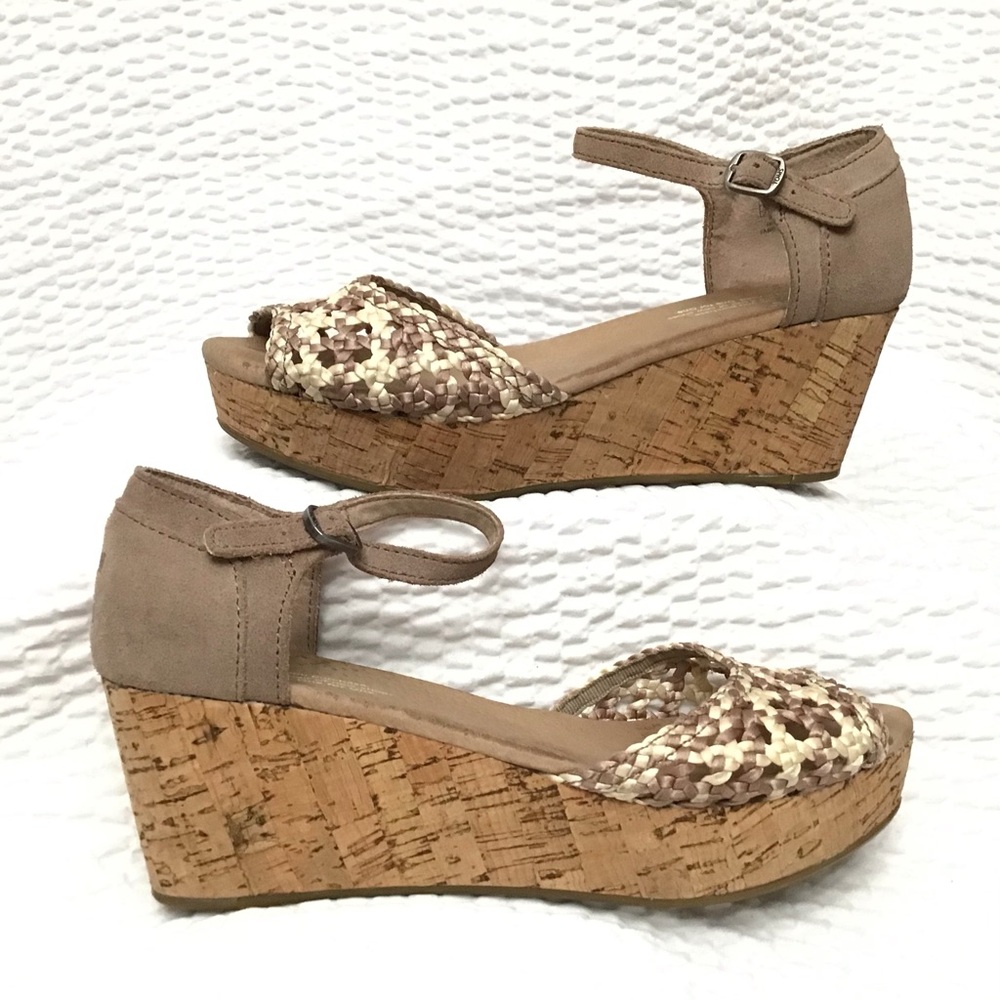 Toms Cork Platform Basketweave Wedge Sandals